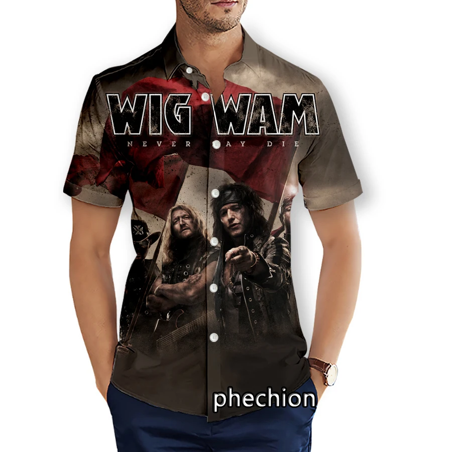 phechion Mens Short Sleeve Beach Shirts Wig Wam Band 3D Print Casual Shirts Fashion Streetwear Men Tops X177