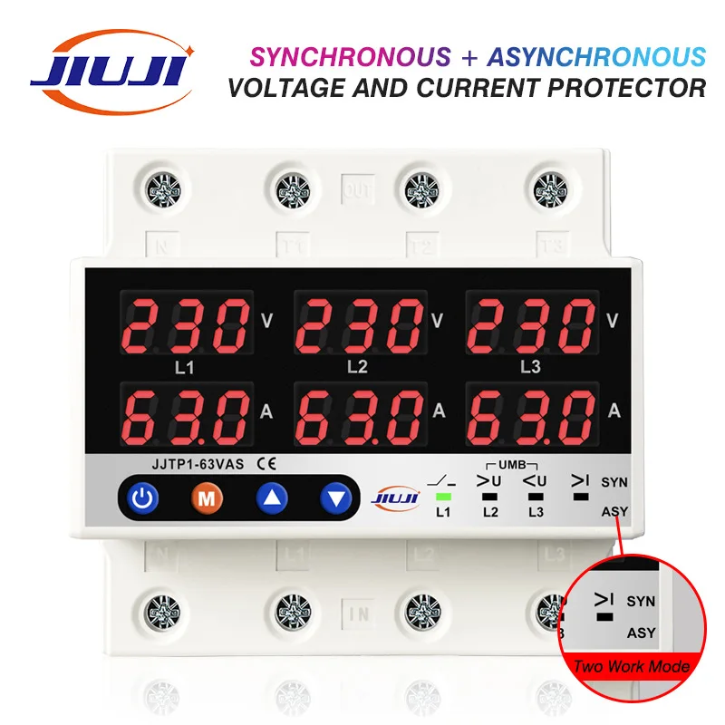 3 Phase 3P+N Din rail Voltmeter Ammeter adjustable Over and Under Voltage current limit protection Monitor Relays Protector