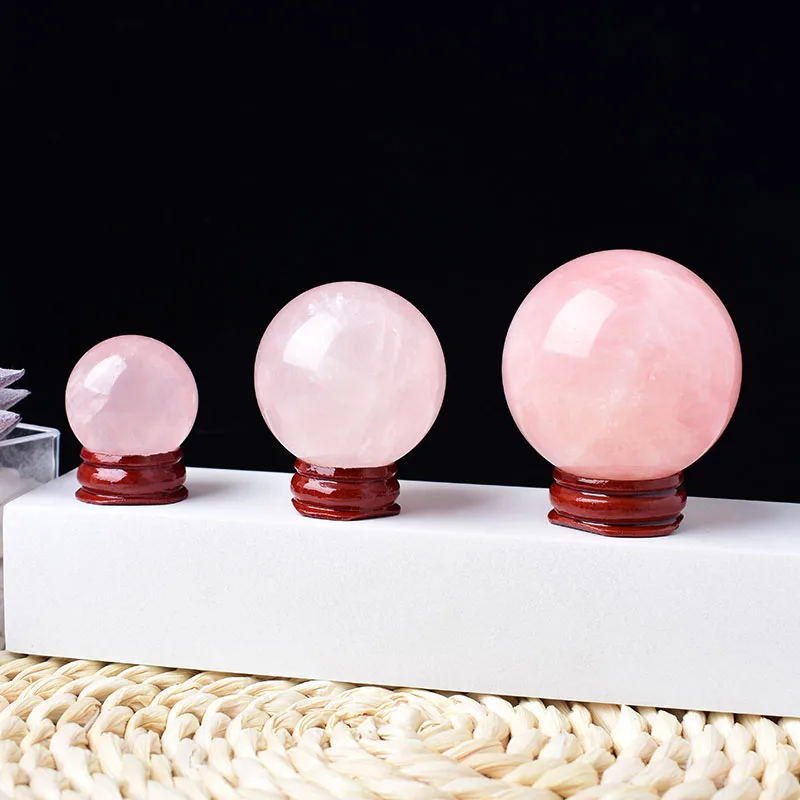 Natural Crystal Polished Rose Quartz Ball Reiki Healing Stone Home Decoration Energy Gemstone Ball Mineral Ornaments Gift