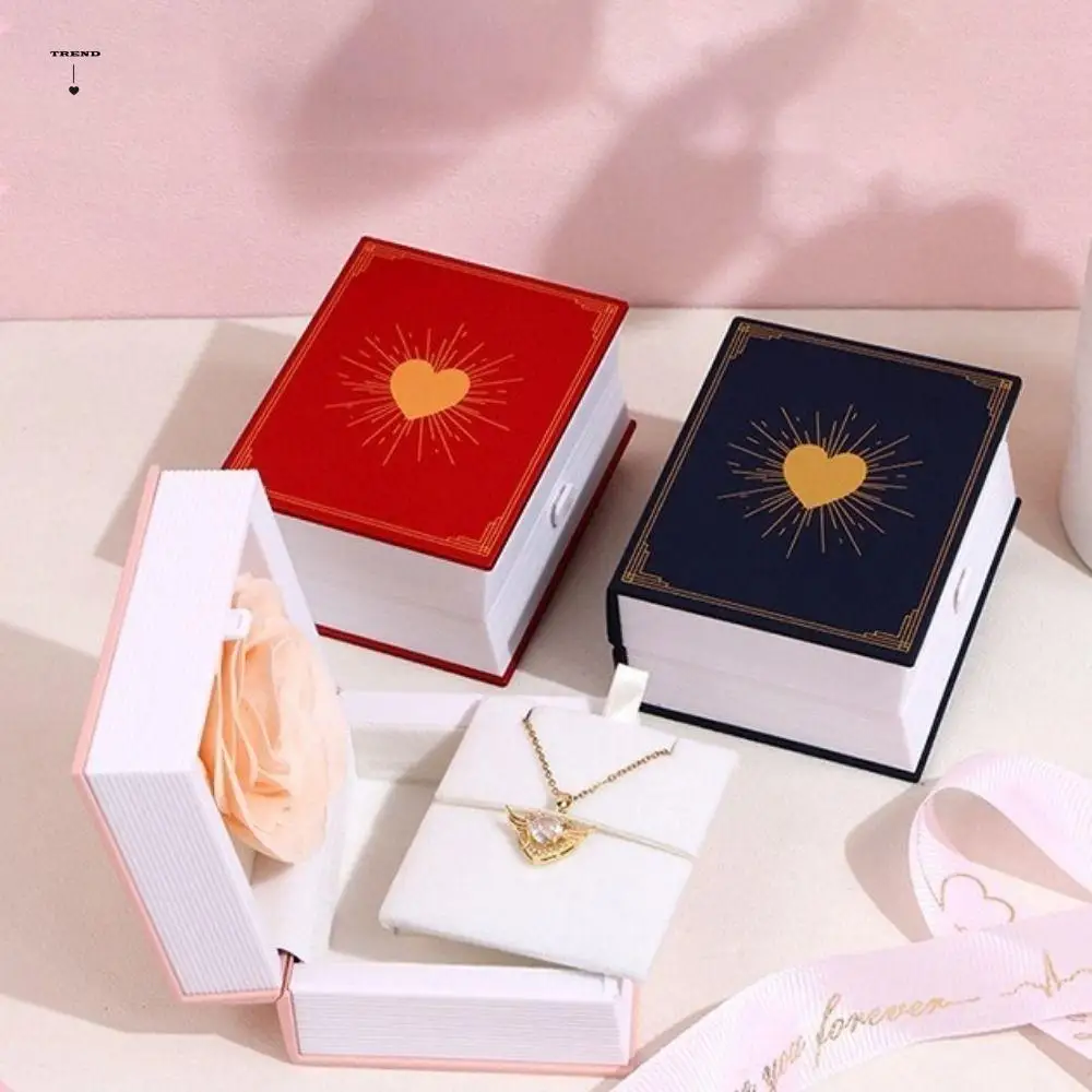 

Creative Plastic Book Shape Ring Box Jewelry Packaging with Soap Rose Ring Gift Box Romantic Jewelry Display Case for Necklace