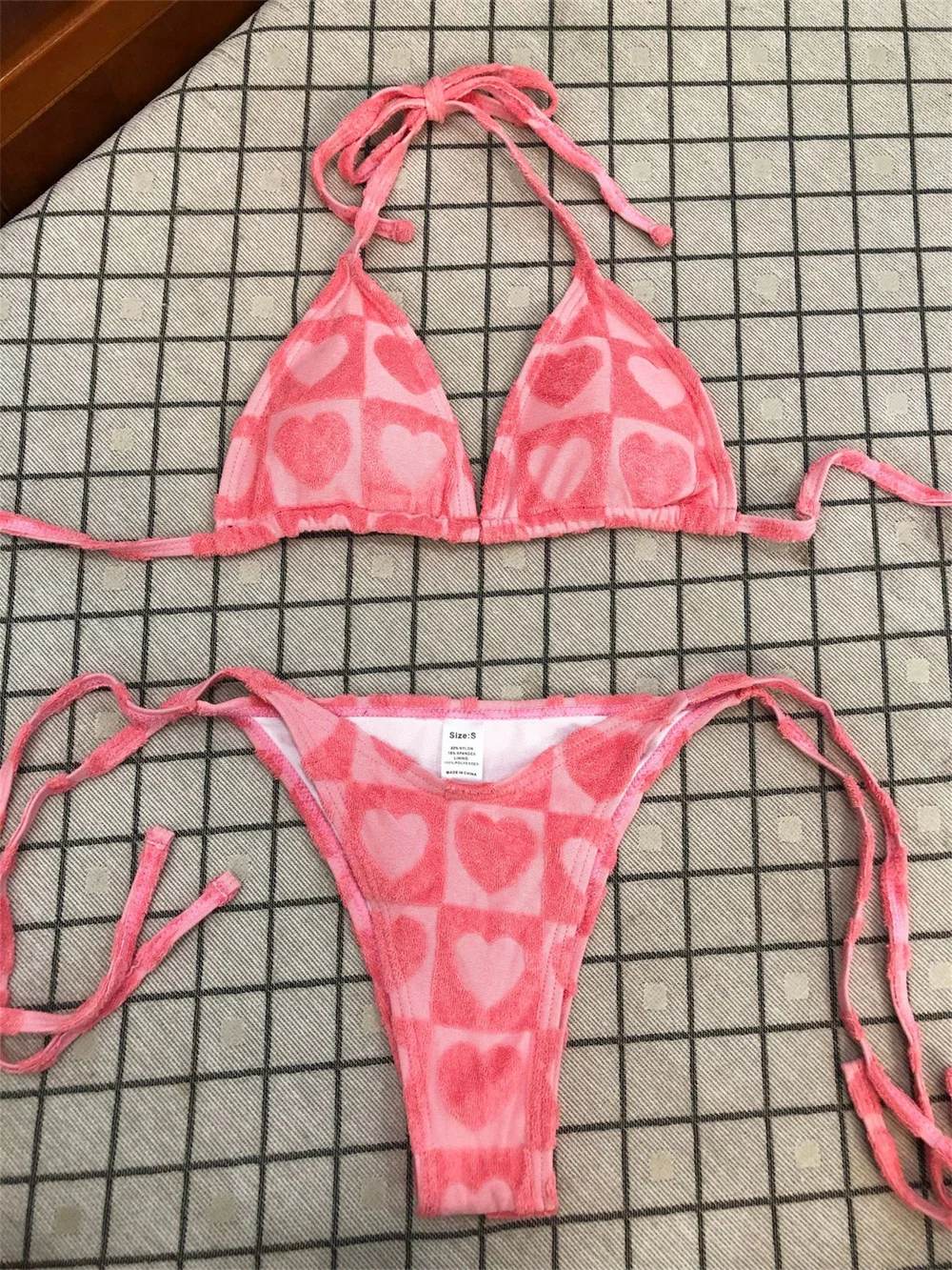 

Махровое бикини с тиснением сердца, экстремальные стринги, жаккардовый купальник с открытой спиной Y2K, купальник с эффектом пуш-ап, стринги, женский пляжный наряд, купальный костюм