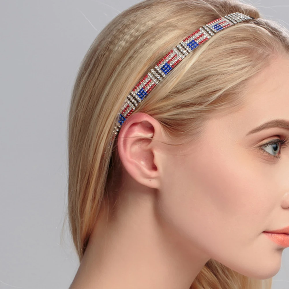 

Chic Rhinestone Band Elastic American Flag Headband American Flag Headband Women Accessories Sparkly Beaded Headdress