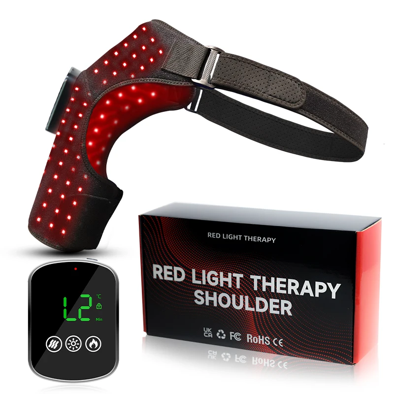 Wireless red light therapy, heated vibrating shoulder sleeves, support pads, shoulder pain regeneration