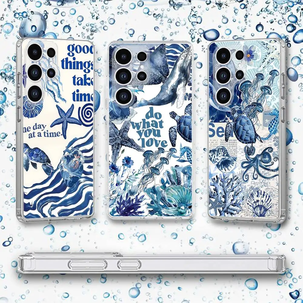 

Fish Shark Blue Sea Turtle Ocean Phone Case For Samsung Galaxy A,71,70,52,51,40,31,50,50S,30S,21S,12,10,Note20ultra Clear Cover