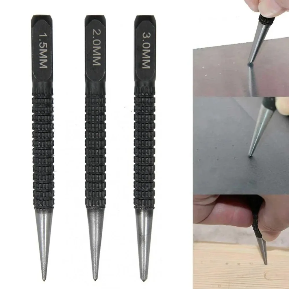 Workshop Positioning Punch Tool Kit 1.5 2 3mm Metal Center Pin Punch Knurled Handle For Metal Drilling Marking Operation