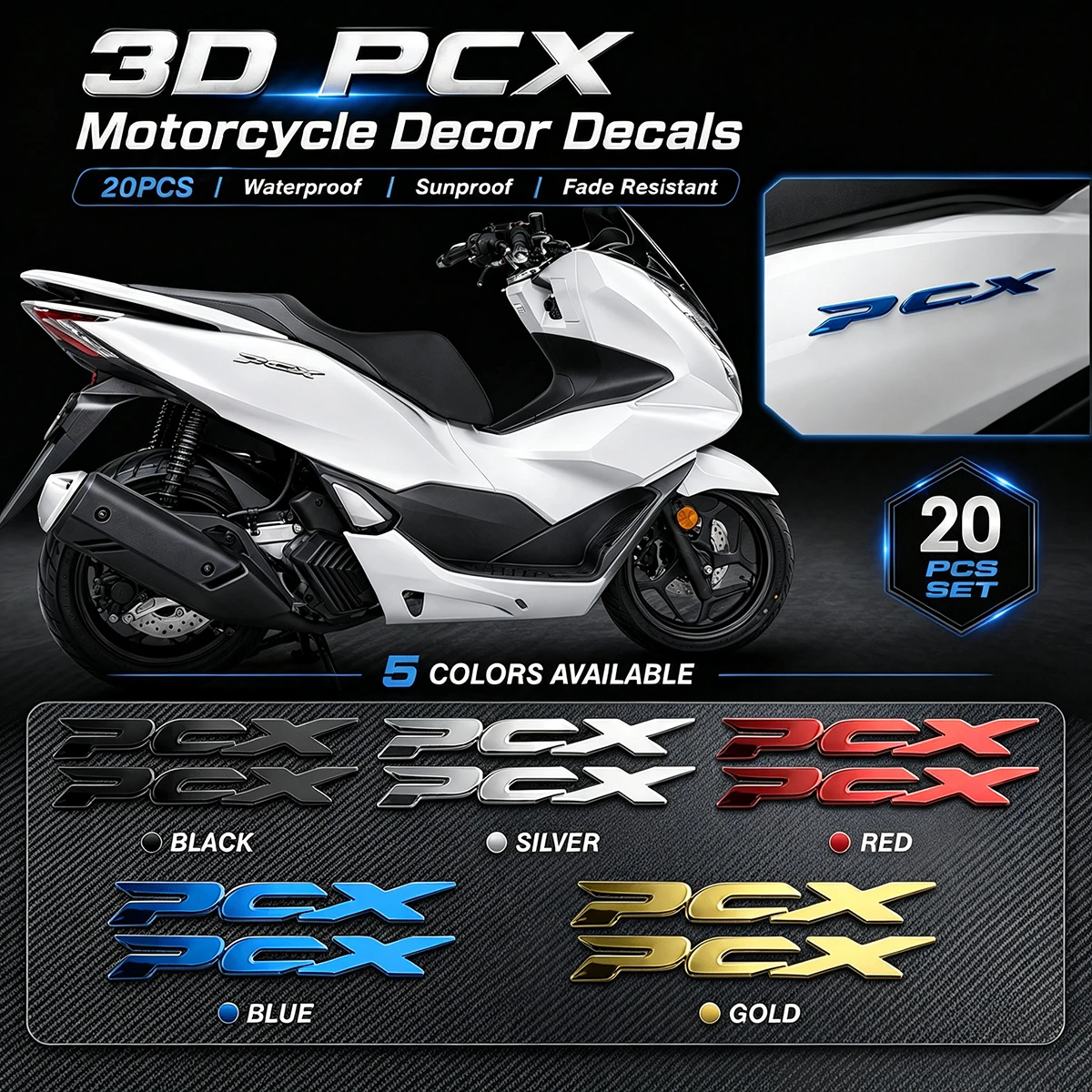 Epoxy Resin 3D Sticker Motorcycle Parts Accessories Moto Badge PCX Emblem Logo Decal for PCX 160 150 125 PCX160 PCX150 PCX125