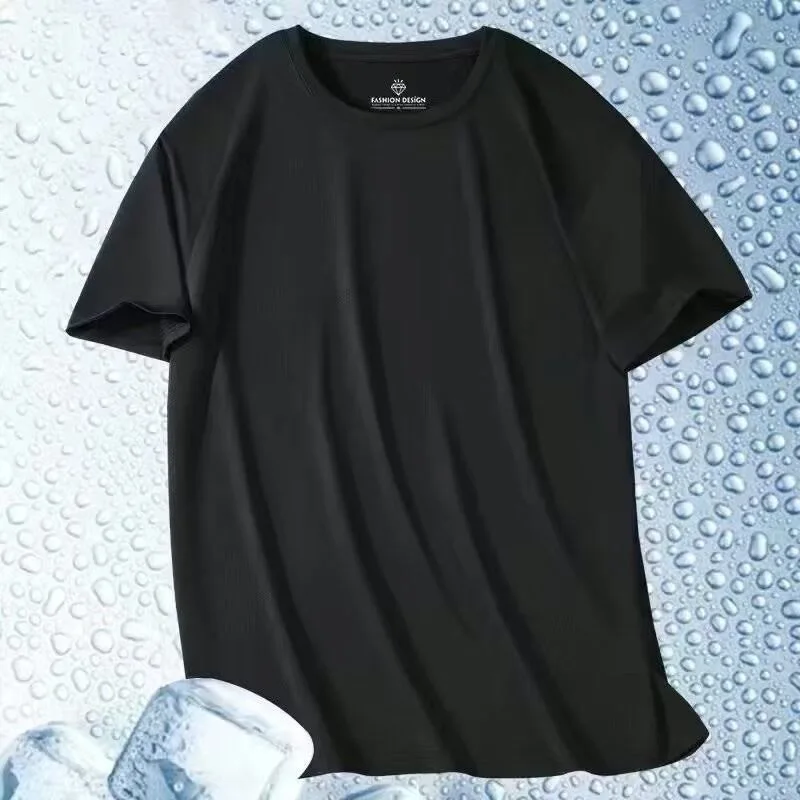Summer Ice Silk Men T Shirt Short Sleeve Round Neck Breathable Thin Sport Running Quick Drying Tees Soft Elasticity Outdoor image 6