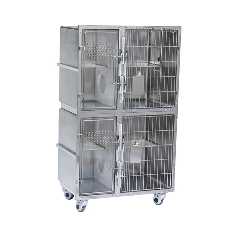 High quality stainless steel independent luxury double deck relaxation area cat cage veterinary pet cage