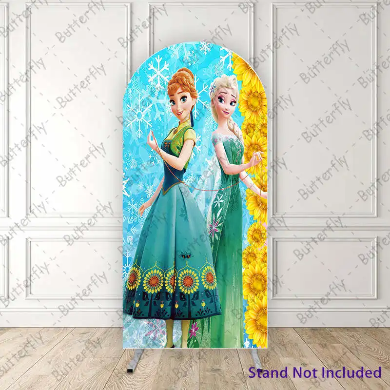 Snow Anna Elsa Princess Sunflower Disney Frozen Custom Arch Photo Backdrop Cover Girls Birthday Party Background Decoration