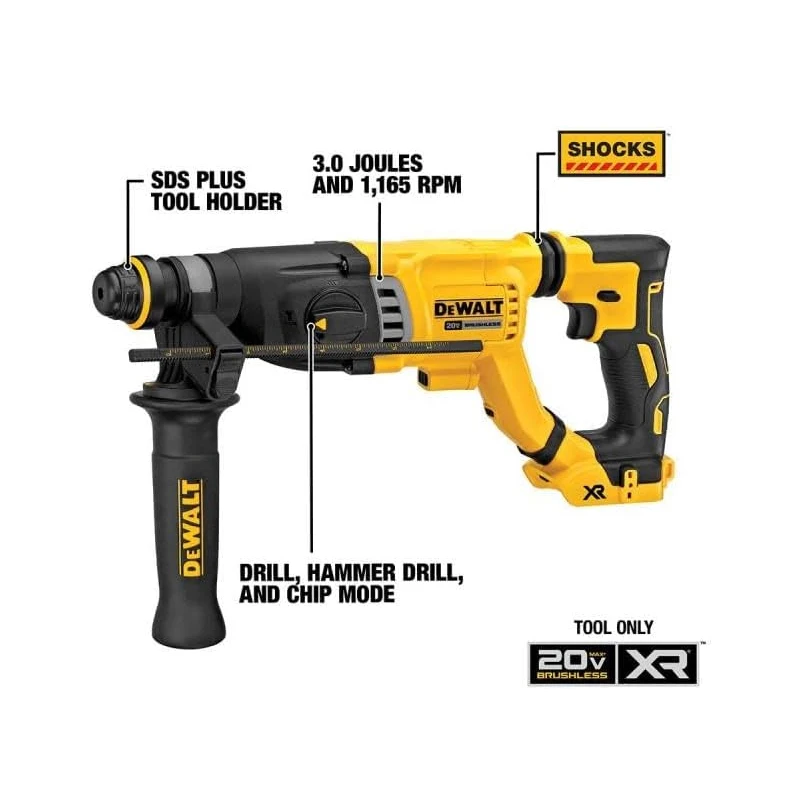 DEWALT DCH263 Rotary Hammer SDS Plus 1-1/8-Inch 20V MAX Wireless Wall Concrete Drill Hole Electric Hammer Bare Tool