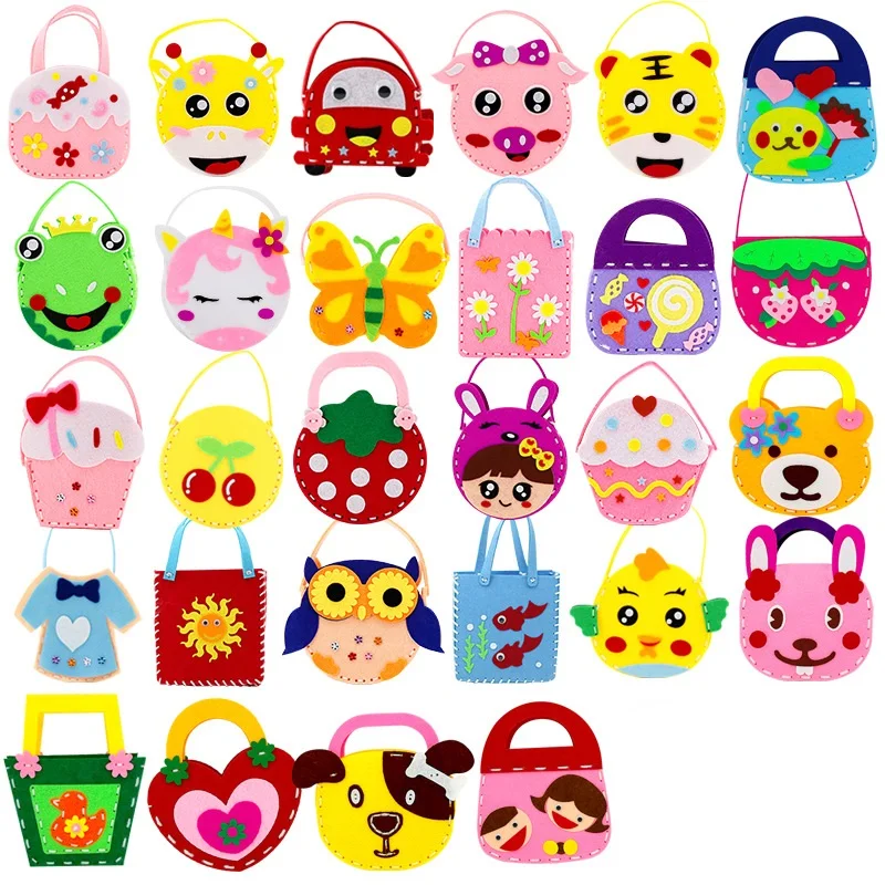 Kid DIY Art Craft Hand Make Own Bag with Needle Thread Color Felt Fabric Preschool Educational Busy Sewing Kit Toy Baby Toddler