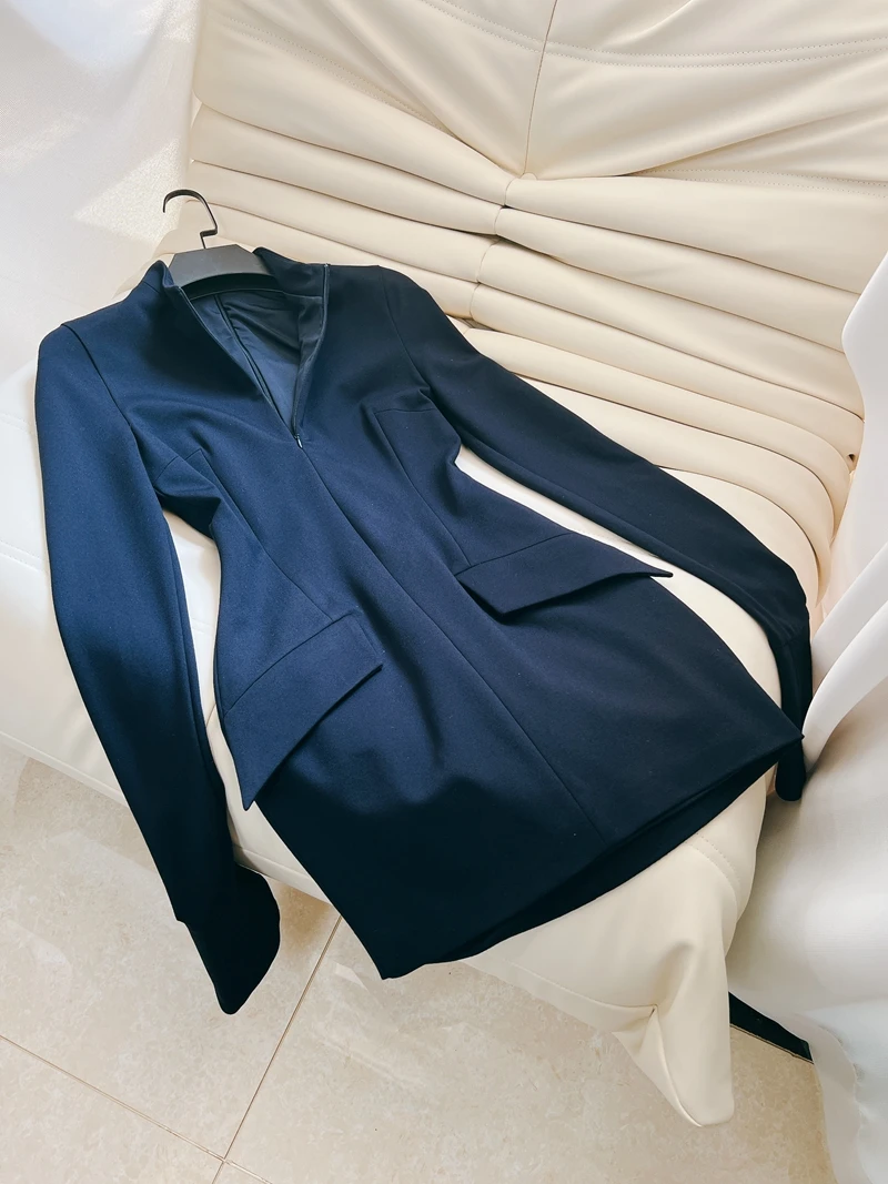 Ele High Collar Bodycon Dr Sexy Sophistied Ladylike Sle Polyester Fiber Long Sve A-Line Skirt Ba Zipper