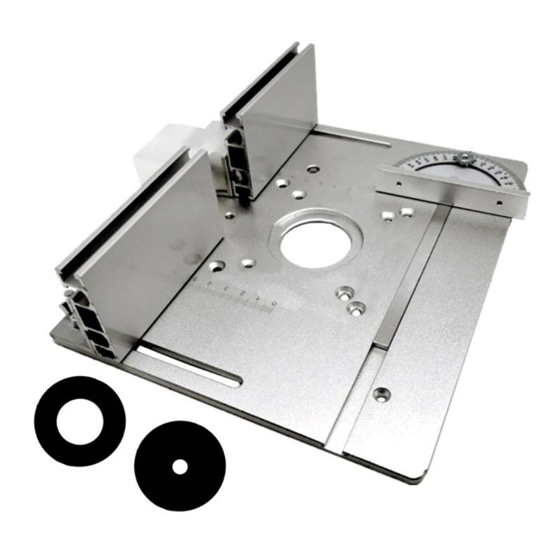 

N7MD Aluminium Router Table Insert Plate Woodworking Benches Router Plate with Miter Gauge Guide Aluminium Fence Sliding