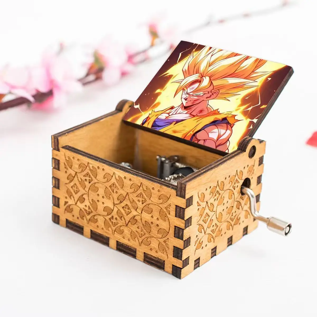 Anime Dragon Ball Handkurbel-Spieluhr Manga Super Saiyan Son Goku Hölzerne Musikbox Heim-Desktop-Deko Neujahrs- und Geburtstagsgeschenke