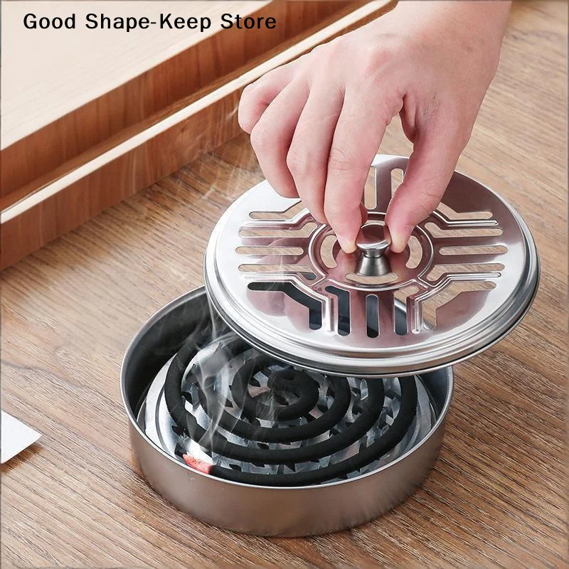 Stainless Steel Mosquito Coil Box With Lid Large Capacity Tray for Home Office Garden Mosquito Prevention Shockproof
