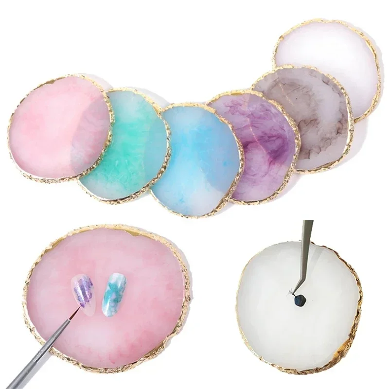 1pcs Colorful Resin Stone Palette Eyelash Glue Holder Finger Ring Plate Nail Art Ring Manicure Polish Gel Tool