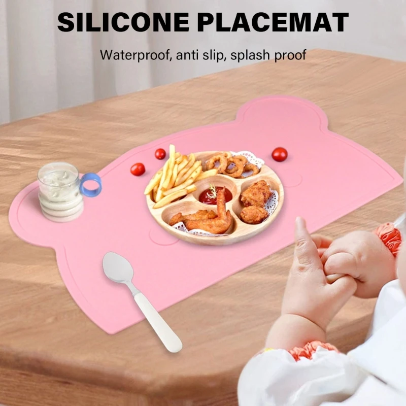 Kids Silicone Placemat Lovely Not Slip Dining Pad Table Pad Reusable Silicone Table Placemat for Home & Travel