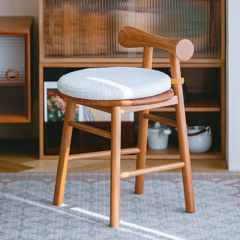 Cherry Wood Butterfly Stool Simple Household with Back Makeup Round Stool Solid Wood Light Luxury Chair Cushion