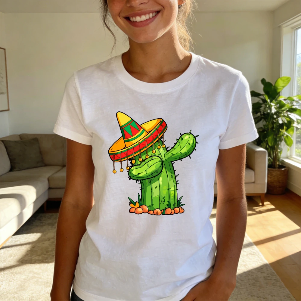 

Dab Cactus Shirt Cinco De Mayo Dabbing Cactus Tops Women Round Neck Tees Fiesta Party Wear Funny Mexican Hat Cactus Clothes
