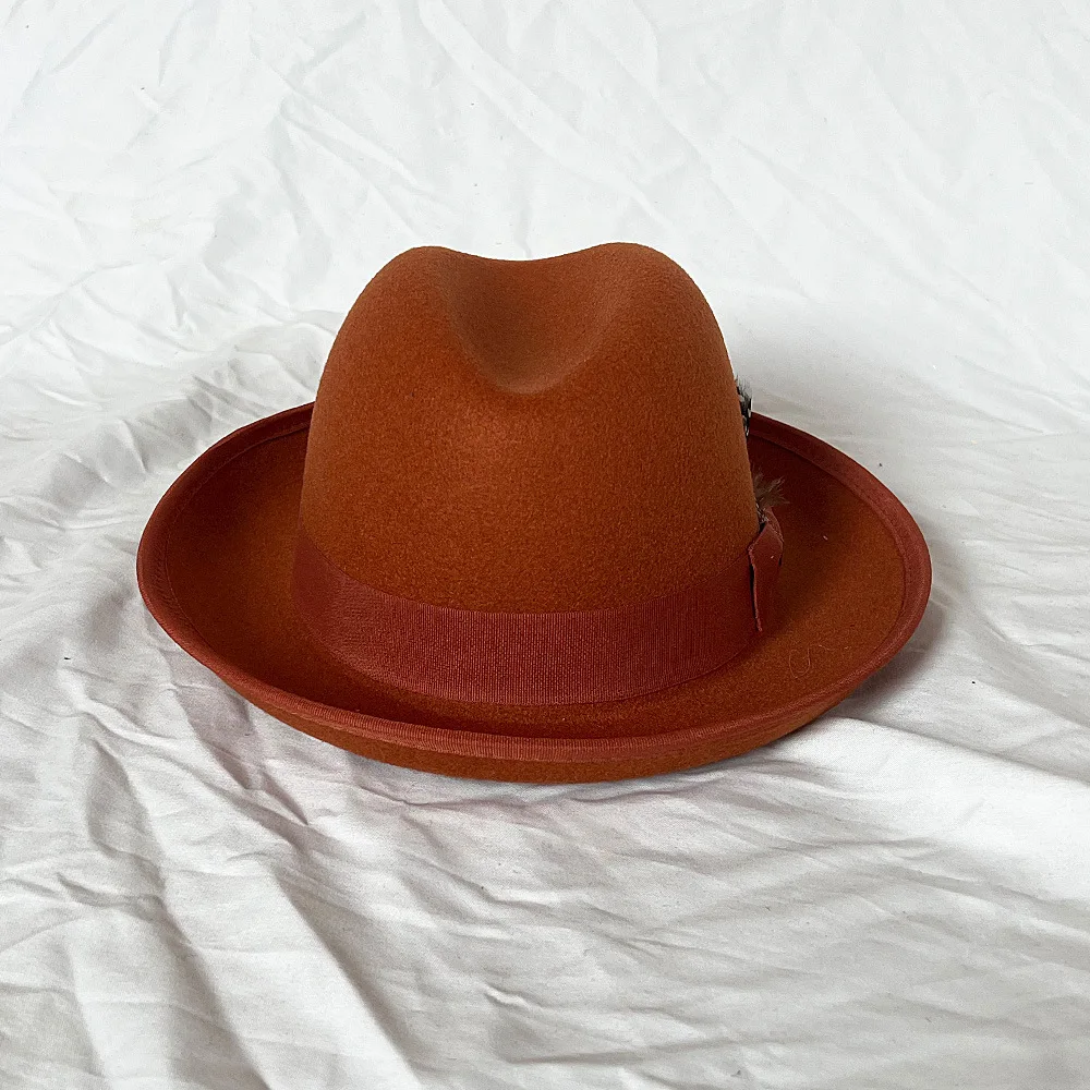 Men\'s Fedora Panama New Felt Hat Bow Feather Decoration Jazz Hat Party Stage Performance Hat sombrero hombre