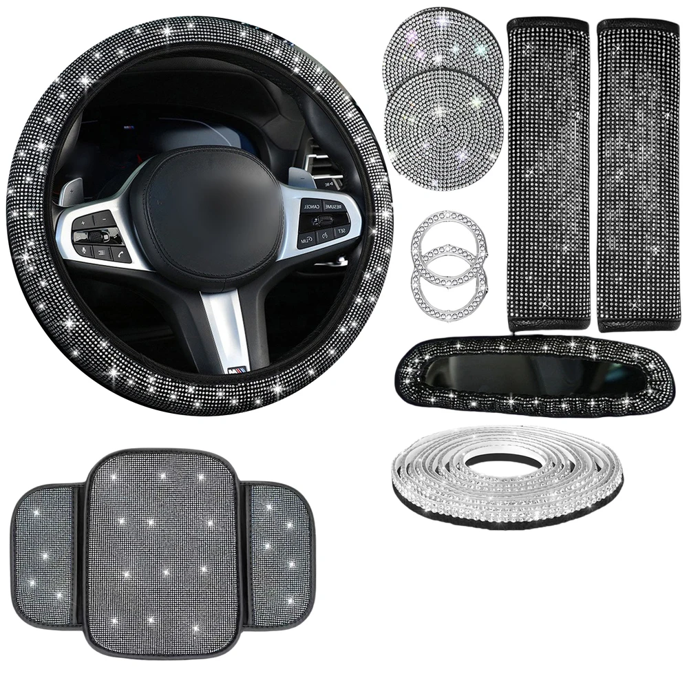 

10pcs Car Interior Set Car Accessories Car Interior Set Decorative Interior Elements Sparkling Decor Steering Wheel Cover