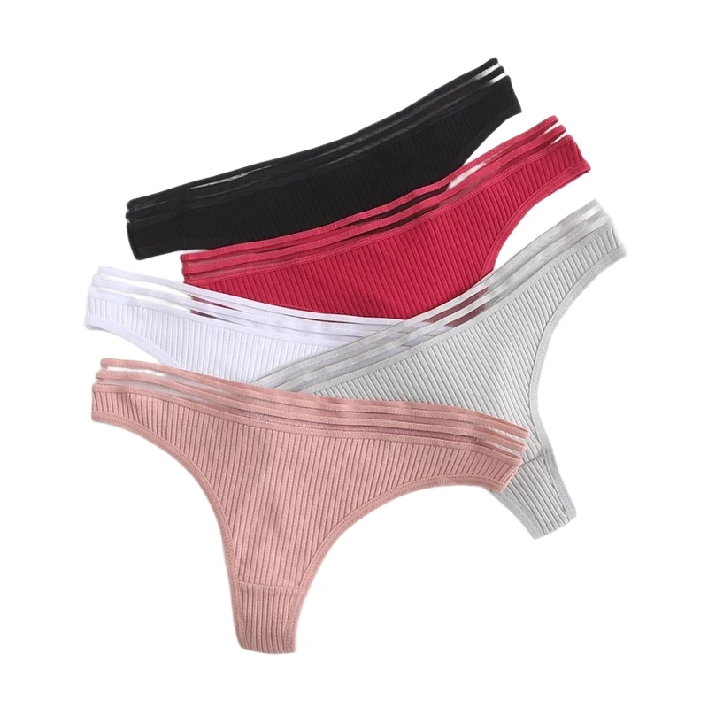 Comfortable Cotton Thong for Girls Solid Color Sexy Hollow Waistband G-string Seamless Women's Underwear T-pants