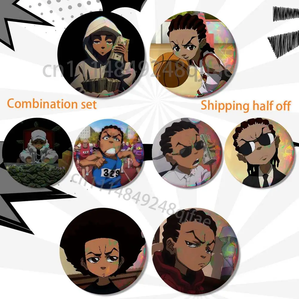 Trend Huey Freeman Boondocks HD Print Round Lapel Pins Pretty Derby 2 piece set Round Display Brooches Brooch Badges