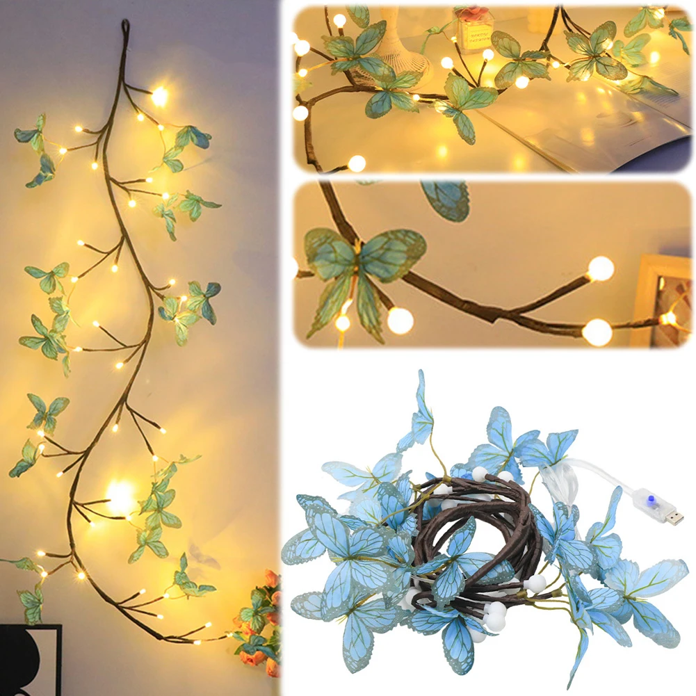 LED Butterfly Branches Fairy Lights 8 Modes Fake Butterfly Decorative Vines Lights USB Powered for Indoor Home Wall Decoration