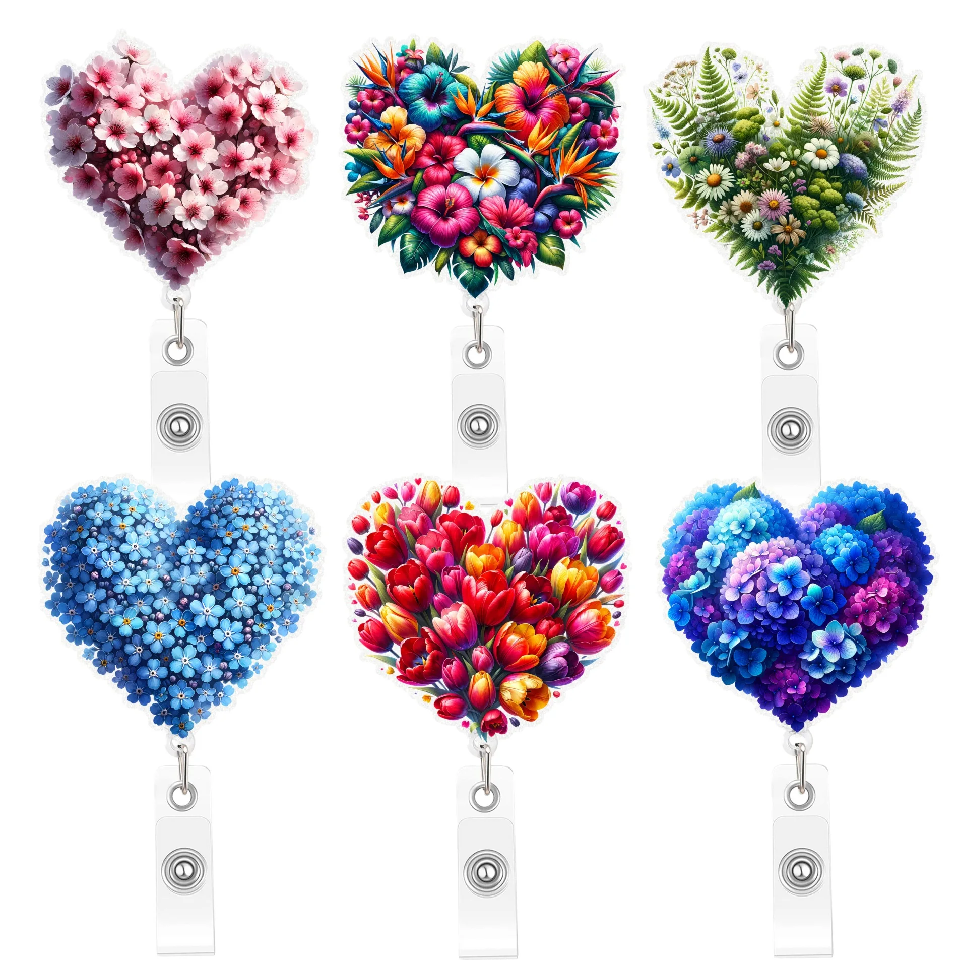 

Выдвижной держатель для бейджа, акриловое сердце, цветок, дизайн, катушка для бейджа, креативный офис, школа, 2024, подарок на день Святого Валентина