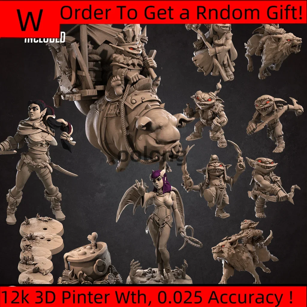

Miniature Resin Model Goblin Hunter, Technician, Ranger, Wolf Cavalry Dnd Board Game War Chess Model Unpainted