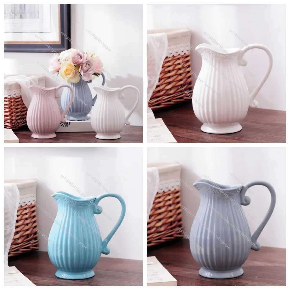 European Porcelain Ceramic Flower Pot Bottle for Flower Shop, White Gray Blue Pink, Water Storage