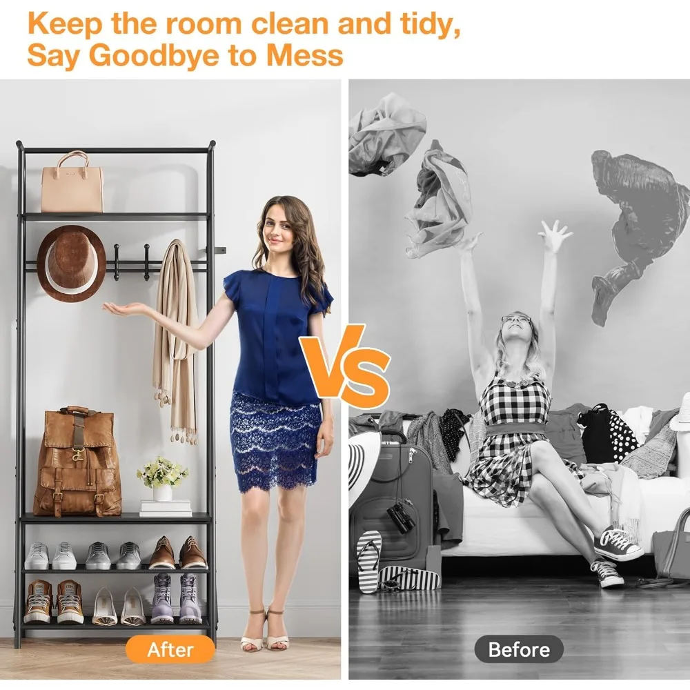 مقعد مدخل ذو مظهر خشبي متعدد الوظائف مع مساحة تخزين وإطار معدني، أثاث منظم للمدخل