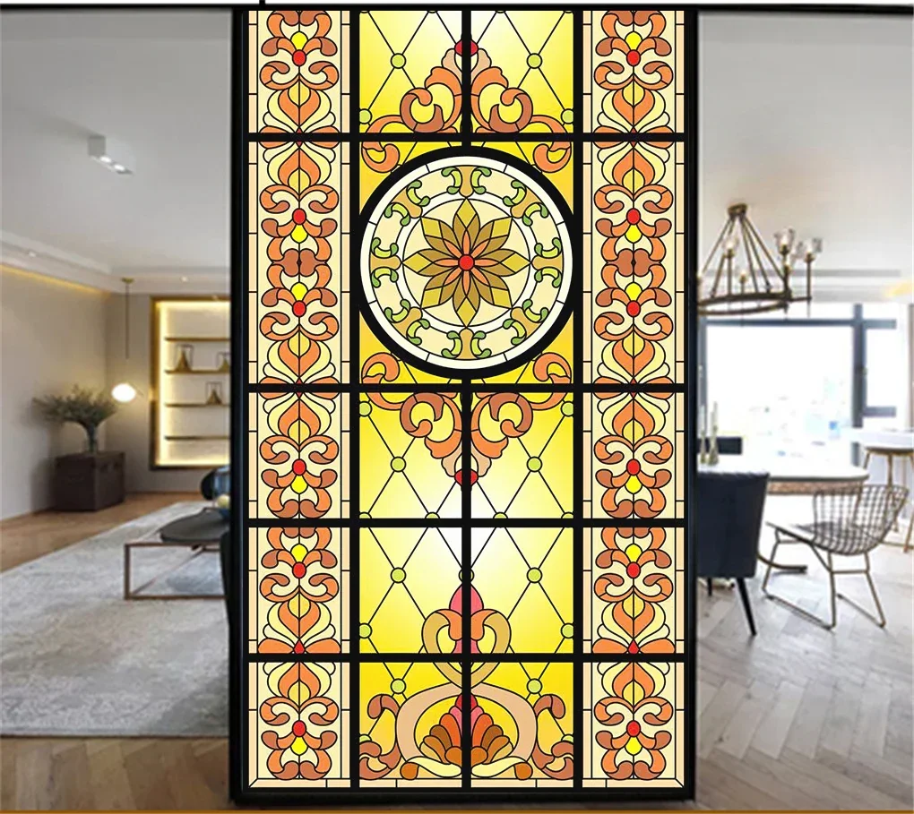 Static ClingPrivacy Windows Film Decorative Church Style Stained Glass Window Stickers   Frosted Window cling 38