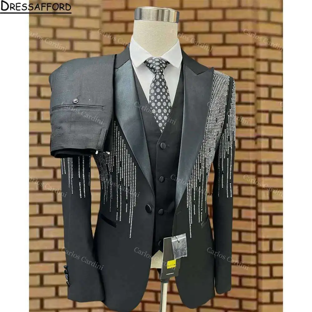 Men's Jacquard Dress Groom Suit Host Performance Costume Wedding Suits For Men