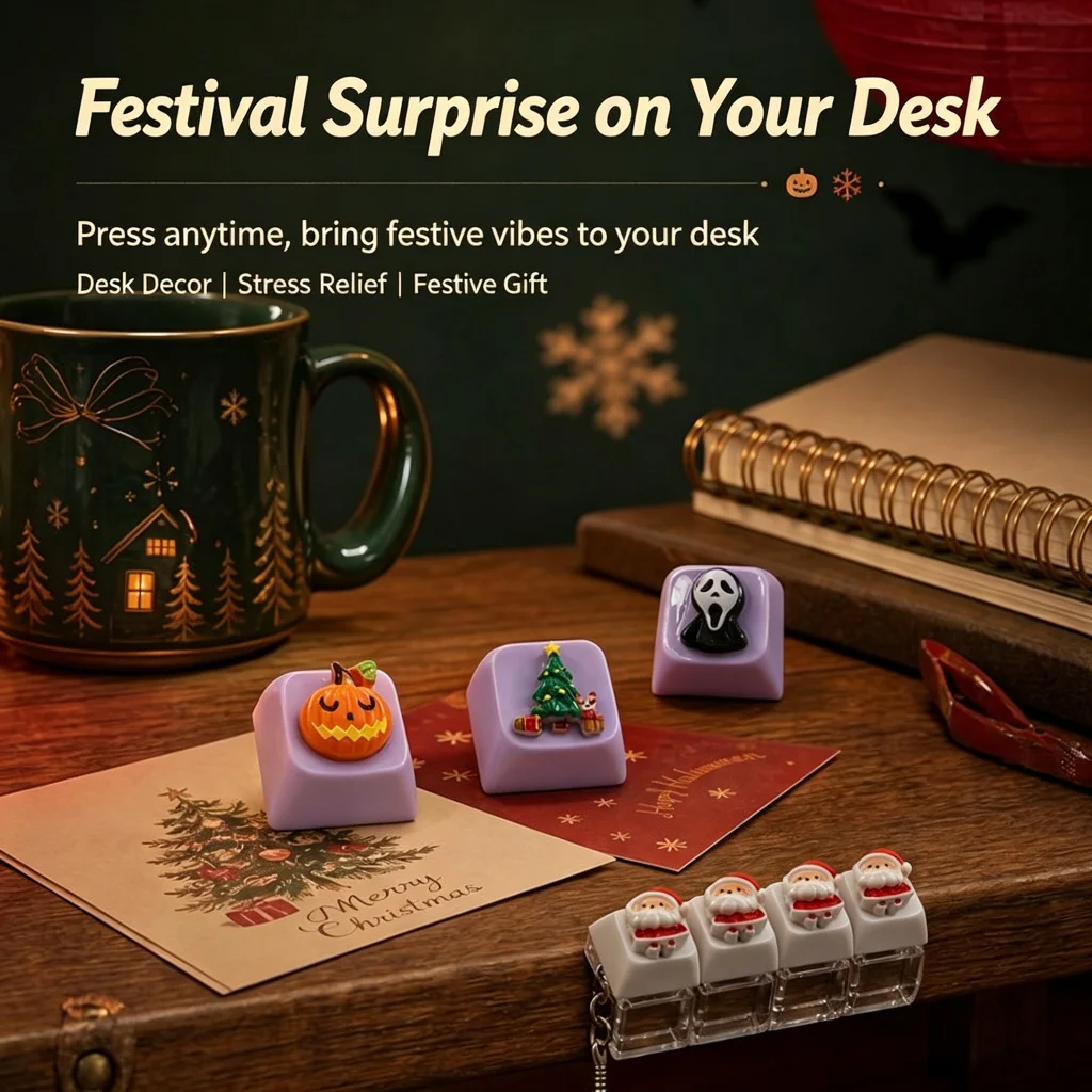 Christmas Halloween Artisan Keycap Single 3D Cute Santa Pumpkin Ghost Custom Novelty for Mechanical Keyboard Cherry MX Kawaii