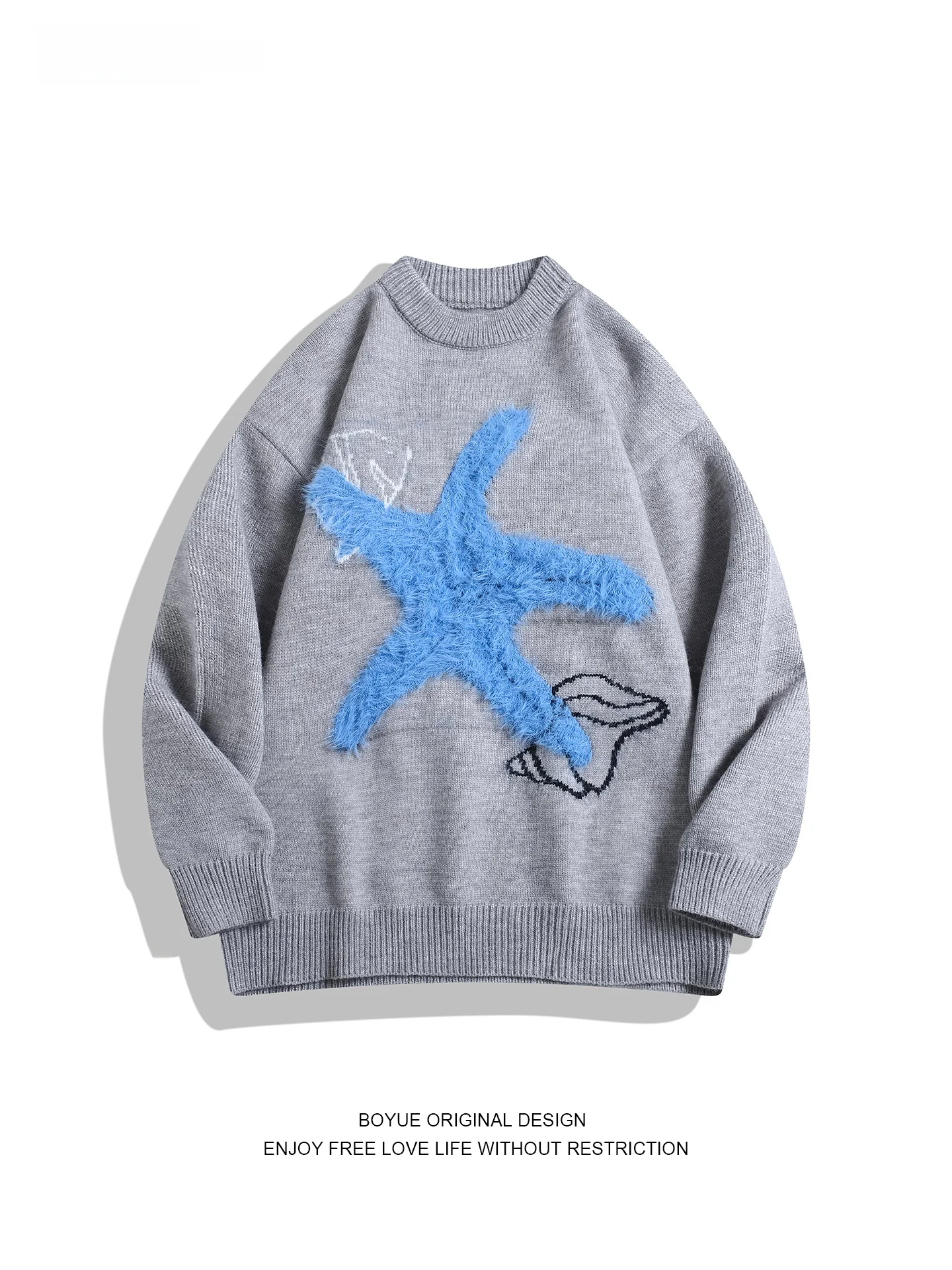 

Мужской свитер Boyue с вышивкой, вязаный, круглый вырез, повседневный, свободный крой, модный, с эффектом высокого класса, теплый зимний топ
