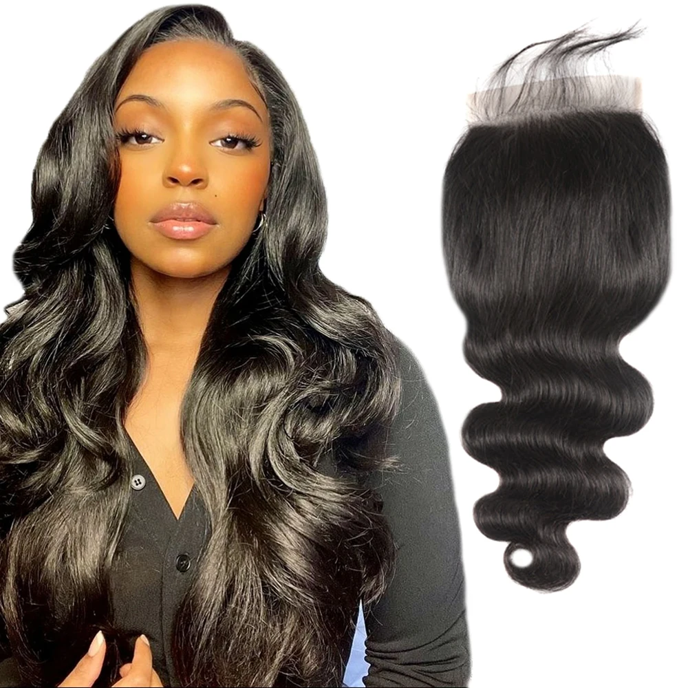 Perruque Lace Closure Brésilienne Naturelle Body Wave, Cheveux de Bébé, Transparent, 5x5, Attaché à la Main, Swiss Lace, Top Vrigin