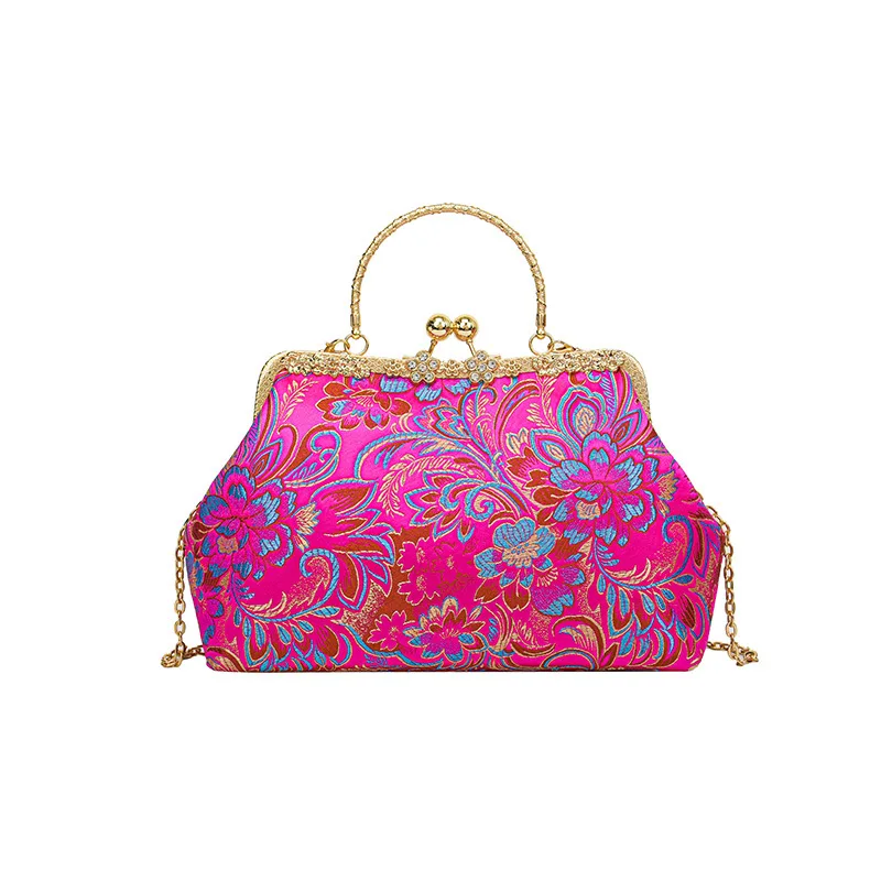 Vintage Shoulder bags for women New Embroidered Flower Satin Fabric purses and handbags Street Fashion Phone Pouch wristlet bag