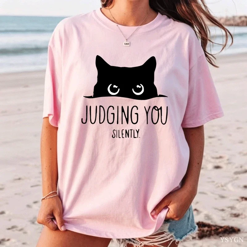 Cat Judging You Silently - Summer Trendy Harajuku Short-Sleeved Men's Women's Round-neck Shirt Comfortable T-shirt