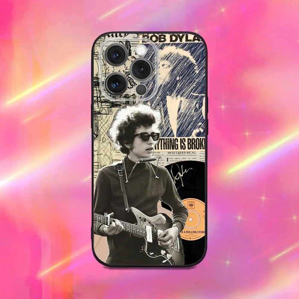 Casing Ponsel Bob D-Dylan Singer untuk iPhone 16,15,14,13,12,11,Pro,Max,Plus,X,XS,XR,SE,8,7,Mini, Casing Hitam Silikon Lembut