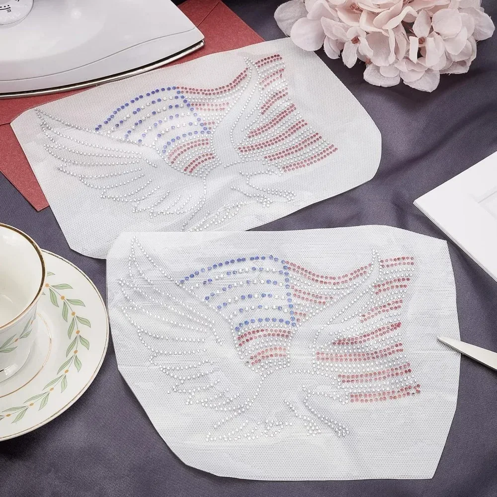 2 حزمة العلم النسر حجر الراين الحديد على الإصلاح نقل ملصق مائي بلينغ بقع المشارب واضح أحمر أزرق بريق الحديد على زين #4