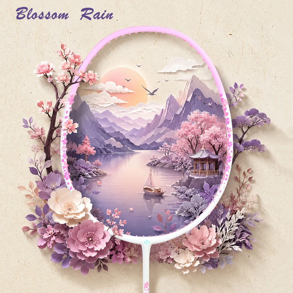 Blossom Rain Women's Composite Carbon Fiber Badminton Racket Ultra Lightweight 26lbs Pre Strung Macaron Pastel Colors Free Bag