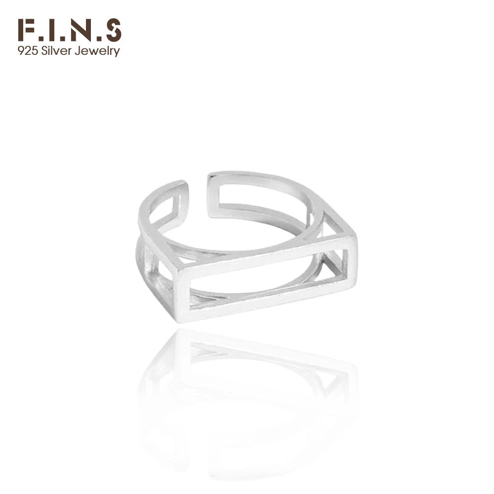 F.I.N.S Minimalist Geometric Lines S925 Sterling Silver Rings Women Hollowed Fashion Open Finger Fine Jewelry for Decoration