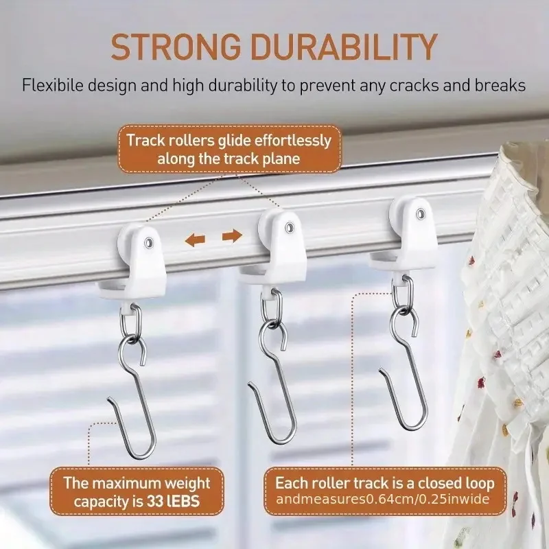 50pcs Curtain Track Roller And S Shaped Metal Hooks Flexible Ceiling Curtain Track Accessories