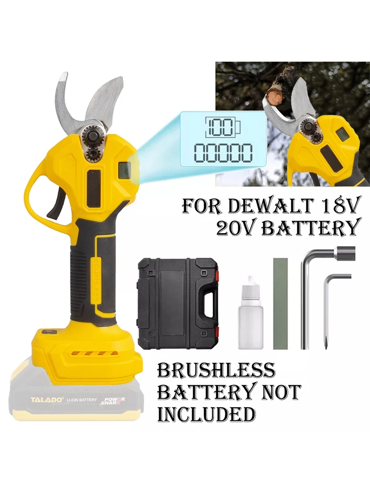 

30mm Brushless Electric Pruning Shears 2 Gears Cordless Scissors Fruit Tree Bonsai Pruning For Dewalt 20V Battery (No Battery)