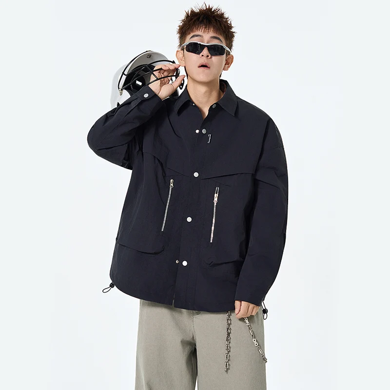 

GIOIOM's Jacket, весна-осень 20225, новый стиль, отложной воротник, молния, декоративная свободная повседневная мужская куртка