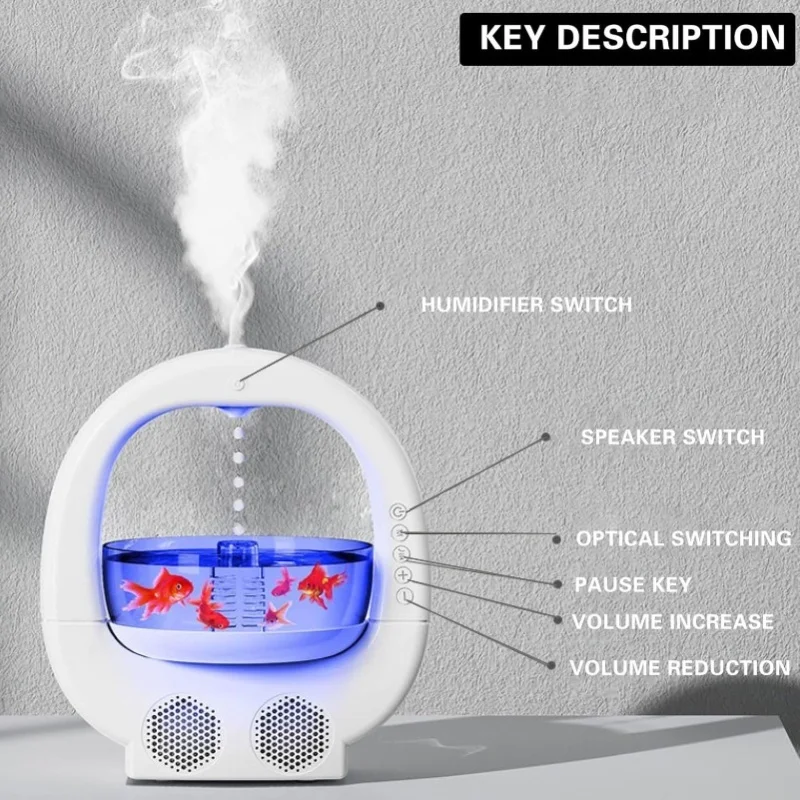 Anti Gravity Humidifier Cool Mist Desktop Humidifier White Noise High Mist Humidifier With Fish Tank Ambient Light Dual Speaker