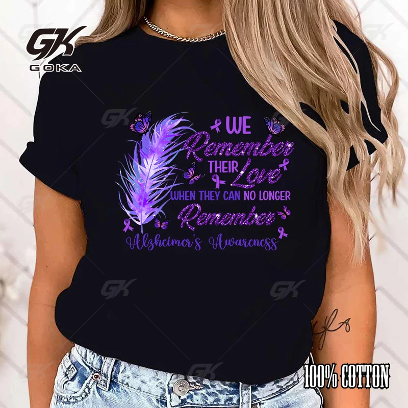 Fashion We Remember Their Love When They Can No Longer Remember Alzheimer'S Awareness Print T-Shirt