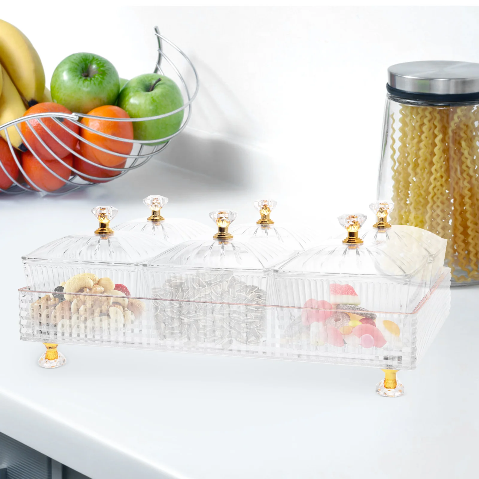

Snack Platter Food Container with Dividers Dry Fruit Tray Compartment Fruits Dish for Lid Serving Platters Bowl Portable