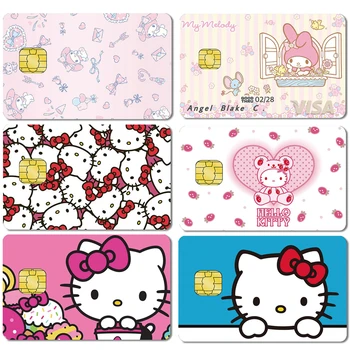 Sanrio hello kitty minha melodia poker adesivo filme fita pele para cartão de crédito cartão de débito kt gato adesivos à prova dwaterproof água grande pequeno chip
